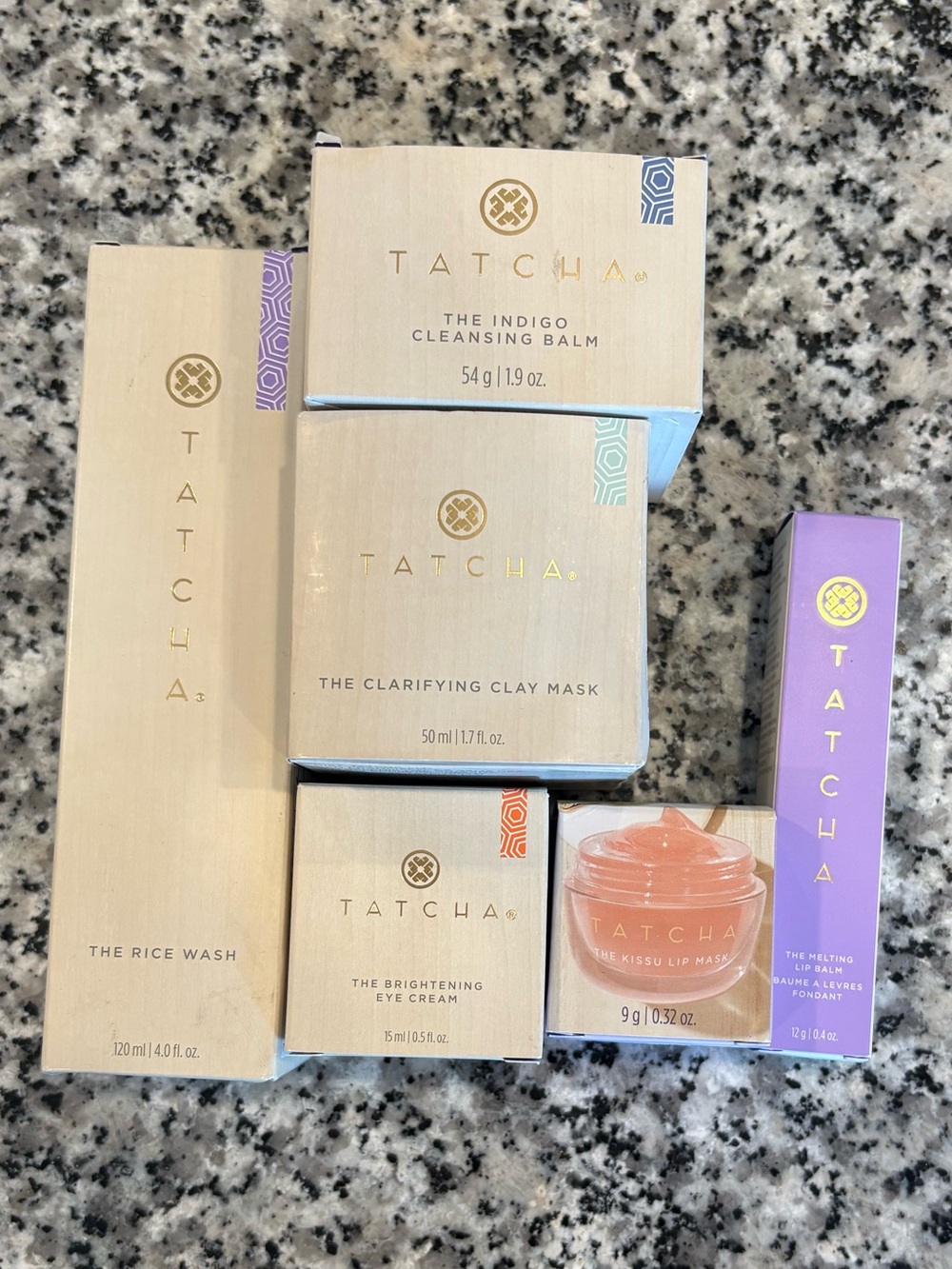 Tatcha Skincare Set Rice Wash Cleansing Balm LipMask Eye Cream and Lip Balm